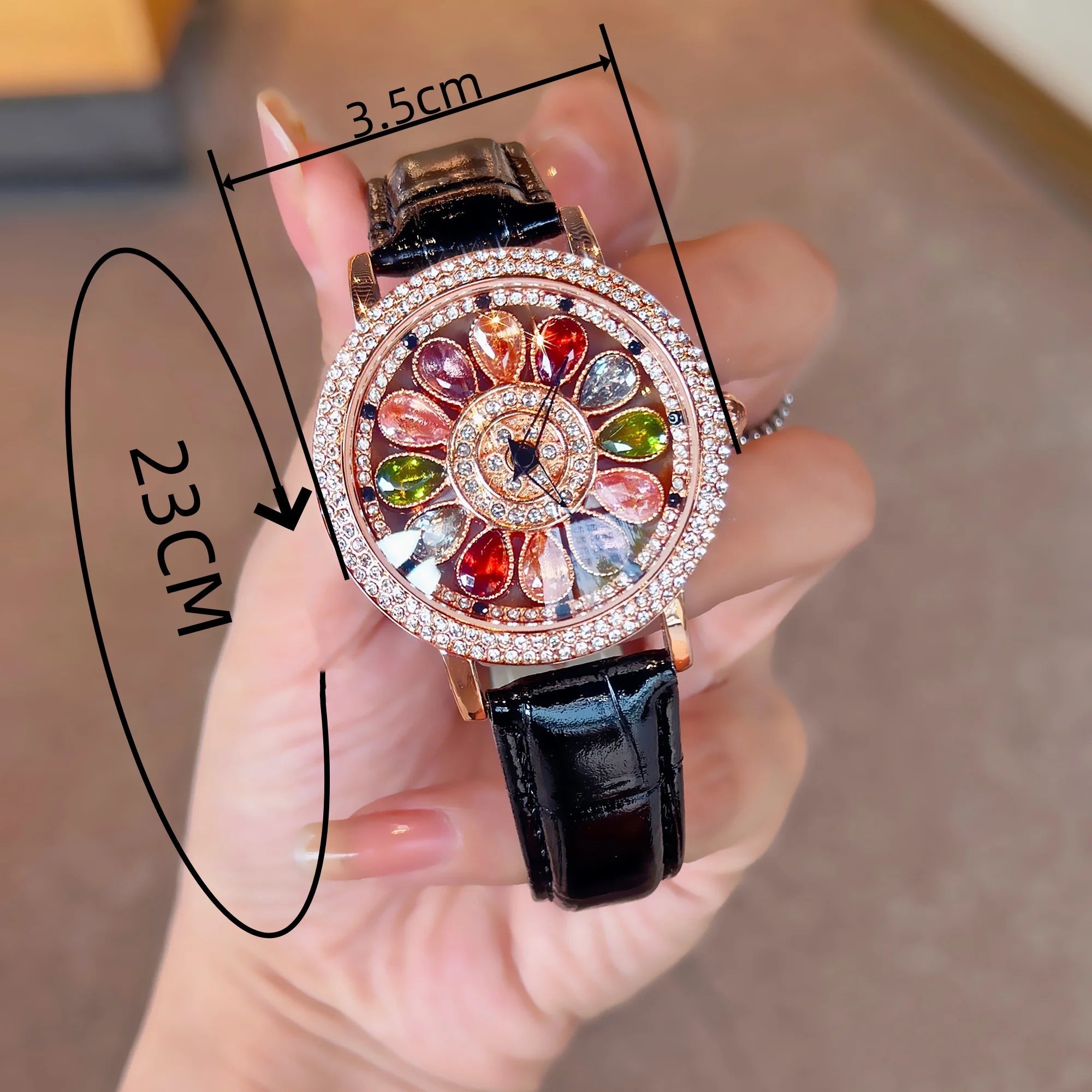 1pc Dazzling And Fashionable Women's Quartz Watch With Colorful Rhinestone Inlay, Featuring An Alluring Rotatable Dial, Durable Quick Pick Grocers