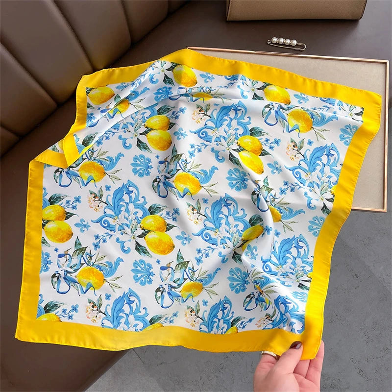 2025 Silk Shawl Print Headscarf Cat Hair Wrap Neckerchief Female Satin Square Scarf For Women Headband Foulard Hijab Bandana Quick Pick Grocers