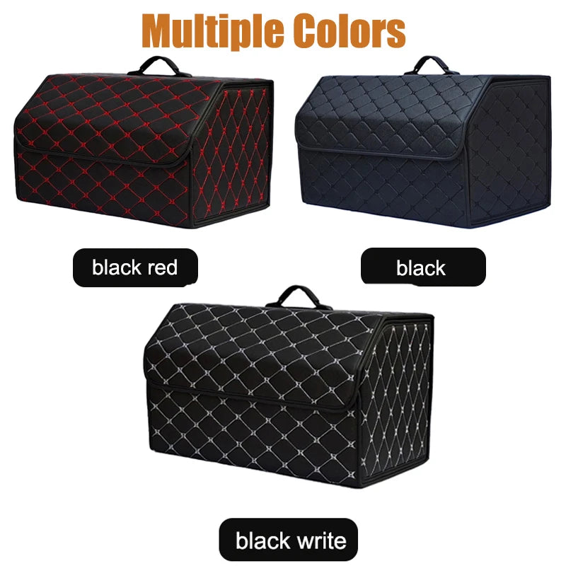 Car Trunk Organizer Box, Large Capacity, Auto Multiuse Tools, Storage Bag, Stowing, Tidying, Leather, Folding for Emergency Quick Pick Grocers