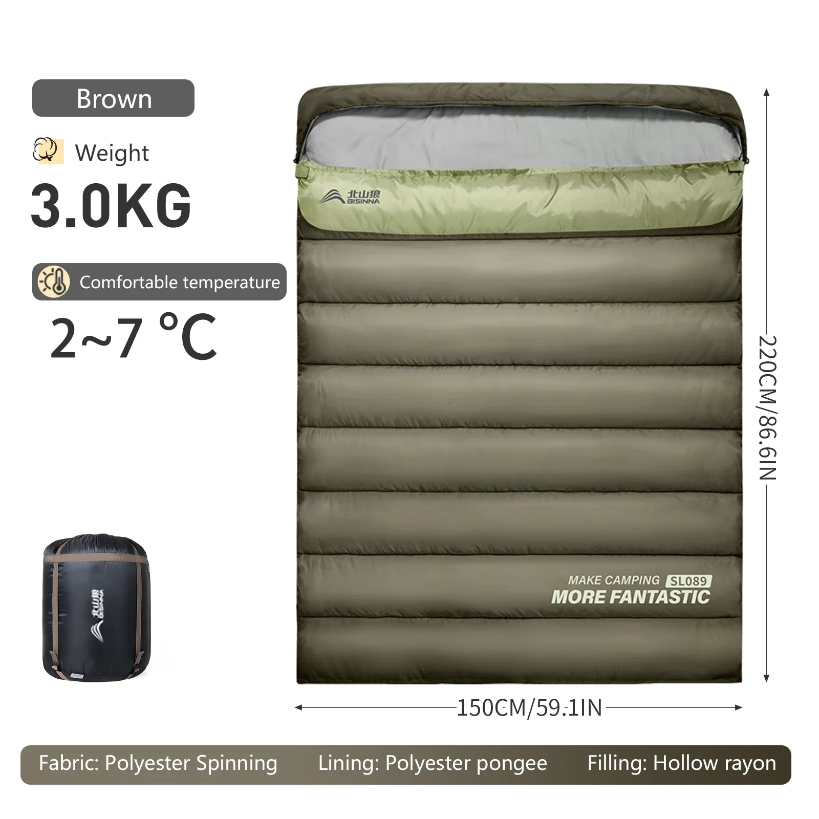 BSWOLF 2 Person Camping Sleeping Bag Four Seasons Portable Winter Sleeping Bag for Outdoor Camp Travel Hiking