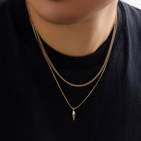 KunJoe 2pcs/set Stainless Steel Metal Rivet Pendant Thin Snake Chain Necklace for Men Punk Silver Color Cuban Link Chain Choker Quick Pick Grocers