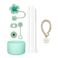 Cup Accessories for Stanley Cup Set of 9 Straw and Brush and 1 Flower Charm Chain 3 Spill Proof Stopper Flowers Straw Cover Boot Quick Pick Grocers