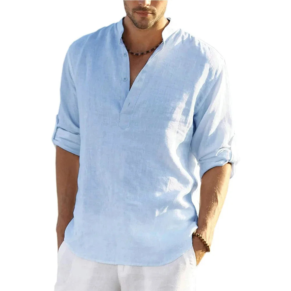 New Men's Casual Blouse Cotton Linen Shirt Loose Tops Long Sleeve Tee Shirt Spring Autumn Casual Handsome Men's Shirts Quick Pick Grocers