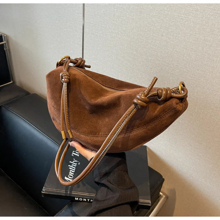 Faux Suede Super Popular Niche Suede Shoulder Bag for Women 2025 Hot Sale Single Crossbody Bags Underarm Dumpling Sweet Bags Quick Pick Grocers