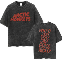 Retro Rock Arctic Monkeys Music Album Graphic T-Shrit Men's Vintage Washed Oversized Short Sleeve T Shirt Y2k Hip Hop Streetwear Quick Pick Grocers