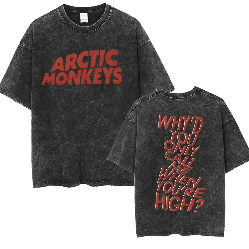 Retro Rock Arctic Monkeys Music Album Graphic T-Shrit Men's Vintage Washed Oversized Short Sleeve T Shirt Y2k Hip Hop Streetwear Quick Pick Grocers