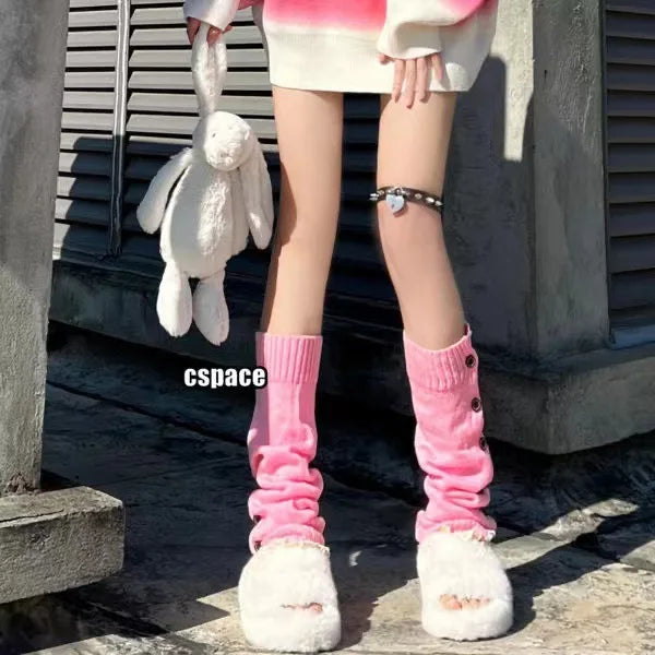 JK Girls Leg Sock Set Lolita Button Lace Warm Sock Set New Button Lace Sock Set Straight Knitted Leg Warmers Quick Pick Grocers