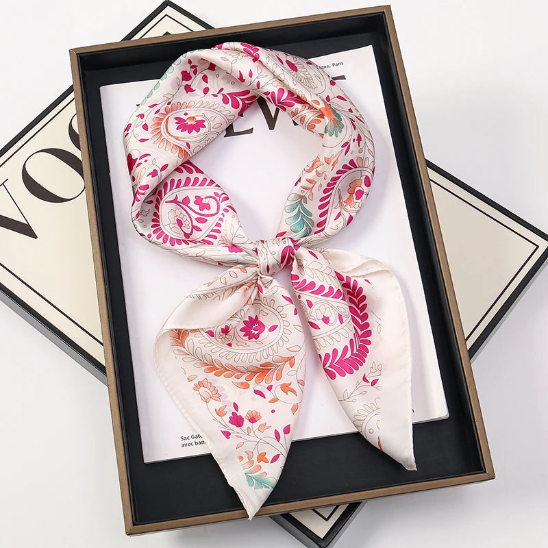 Bohemian Style Print Luxury Brand Silk Square Scarf Women Satin Shawls Neckerchief Wrap Scarves Bandana Hair Hjiab Floral Quick Pick Grocers