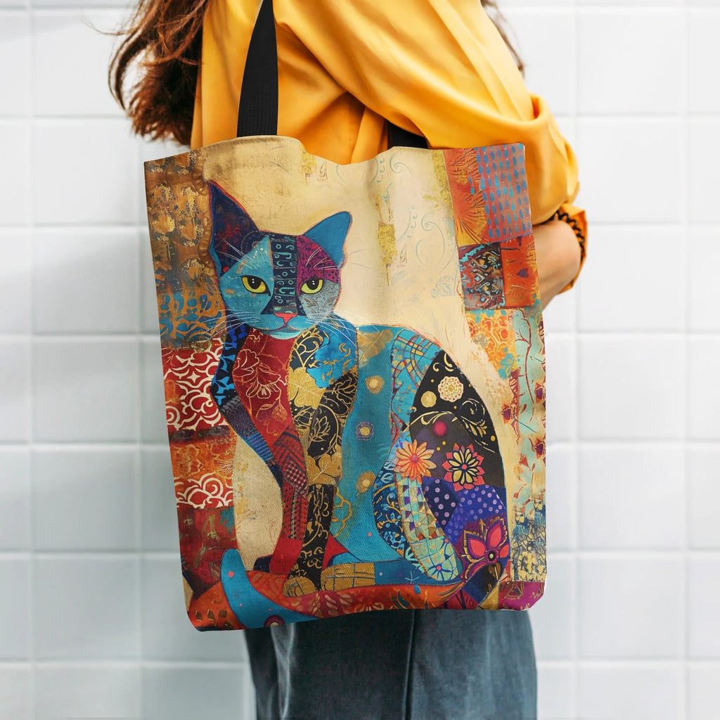 Floral Cat Pattern Tote Bag, Aesthetic Canvas School Shoulder Bag, Lightweight Grocery Shopping Bag Quick Pick Grocers