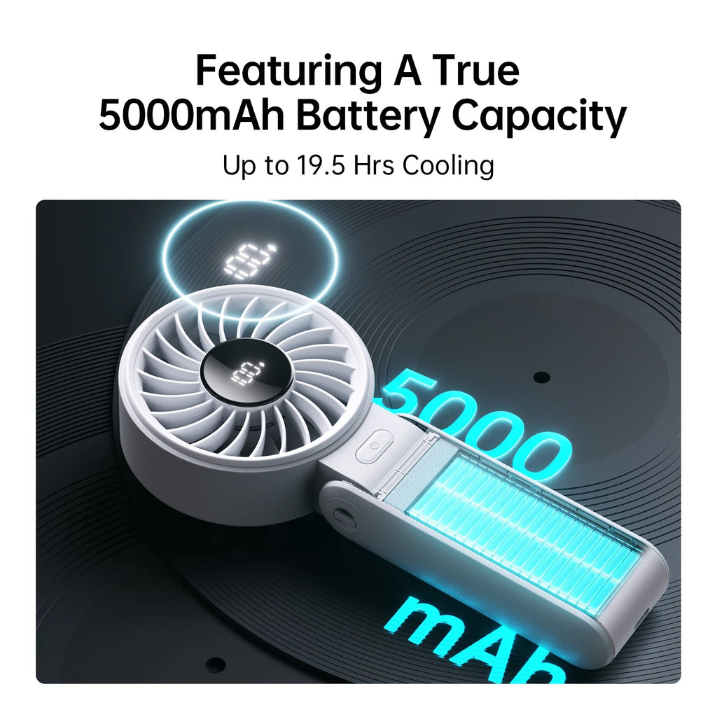 JISULIFE Portable Handheld Fan with LED Display,5 Speeds,5000mAh,150°Folded,3-IN-1 Hand/Desk/Neck Multifunction Personal Fan Quick Pick Grocers