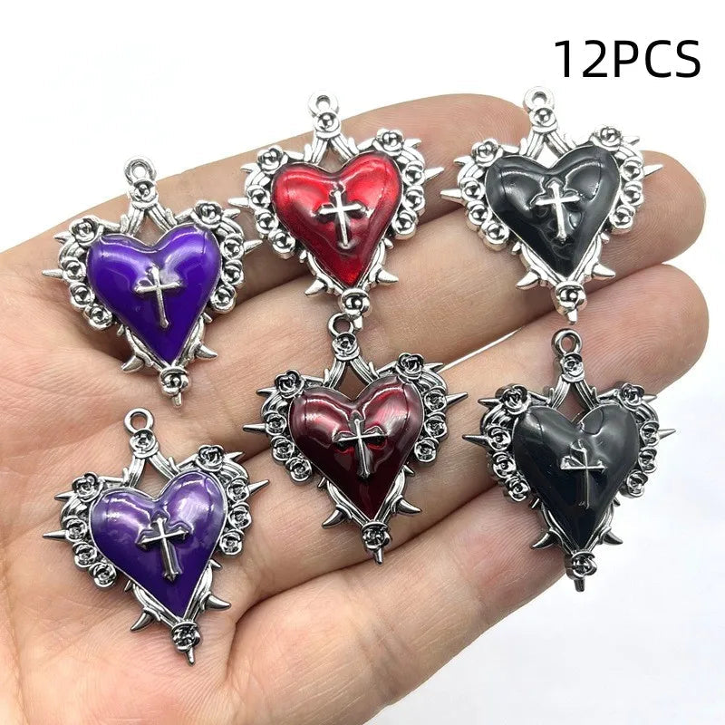 10/12PCS  Retro Dark Style Personalized Thorn Rose Cross Pendant DIY Accessories Quick Pick Grocers