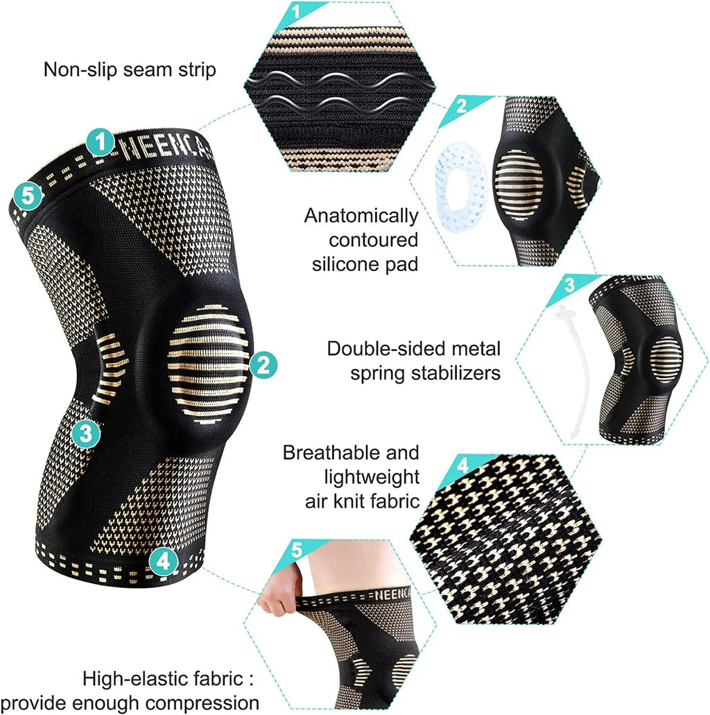 NEENCA Copper Knee Brace Knee Support with Patella Gel Pad &Side Stabilizers for Knee Pain Sport Arthritis ACL Joint Pain Relief Quick Pick Grocers