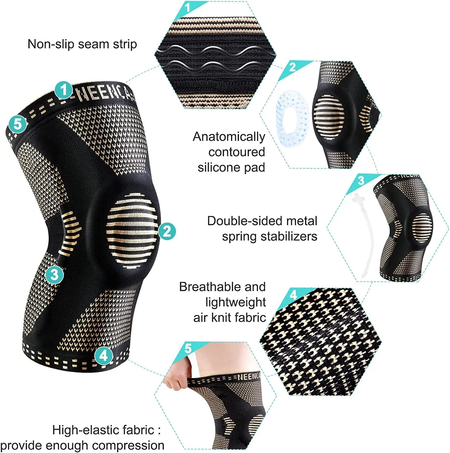 NEENCA Copper Knee Brace Knee Support with Patella Gel Pad &Side Stabilizers for Knee Pain Sport Arthritis ACL Joint Pain Relief Quick Pick Grocers