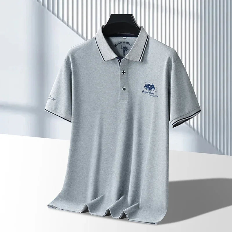 Men's Business Casual Short Sleeved Embroidered Solid Color Polo Shirt Fashionable Breathable Comfortable Summer Versatile Top Quick Pick Grocers