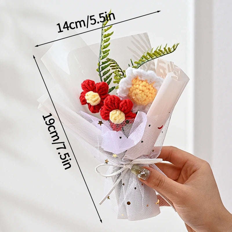 Knitted Flower Bouquet Crochet Rose Flowers Hugging Bucket New Year Gifts Living Room Desk Decoration Mother's Day Gift Quick Pick Grocers
