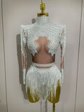 Women Sparkly Rhinestone Sequin Tassel Stretch Bodysuits 2025 New Arrival Birthday Party Nightclub Dj Stage Performance Costume Quick Pick Grocers