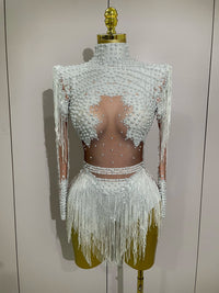 Women Sparkly Rhinestone Sequin Tassel Stretch Bodysuits 2025 New Arrival Birthday Party Nightclub Dj Stage Performance Costume Quick Pick Grocers