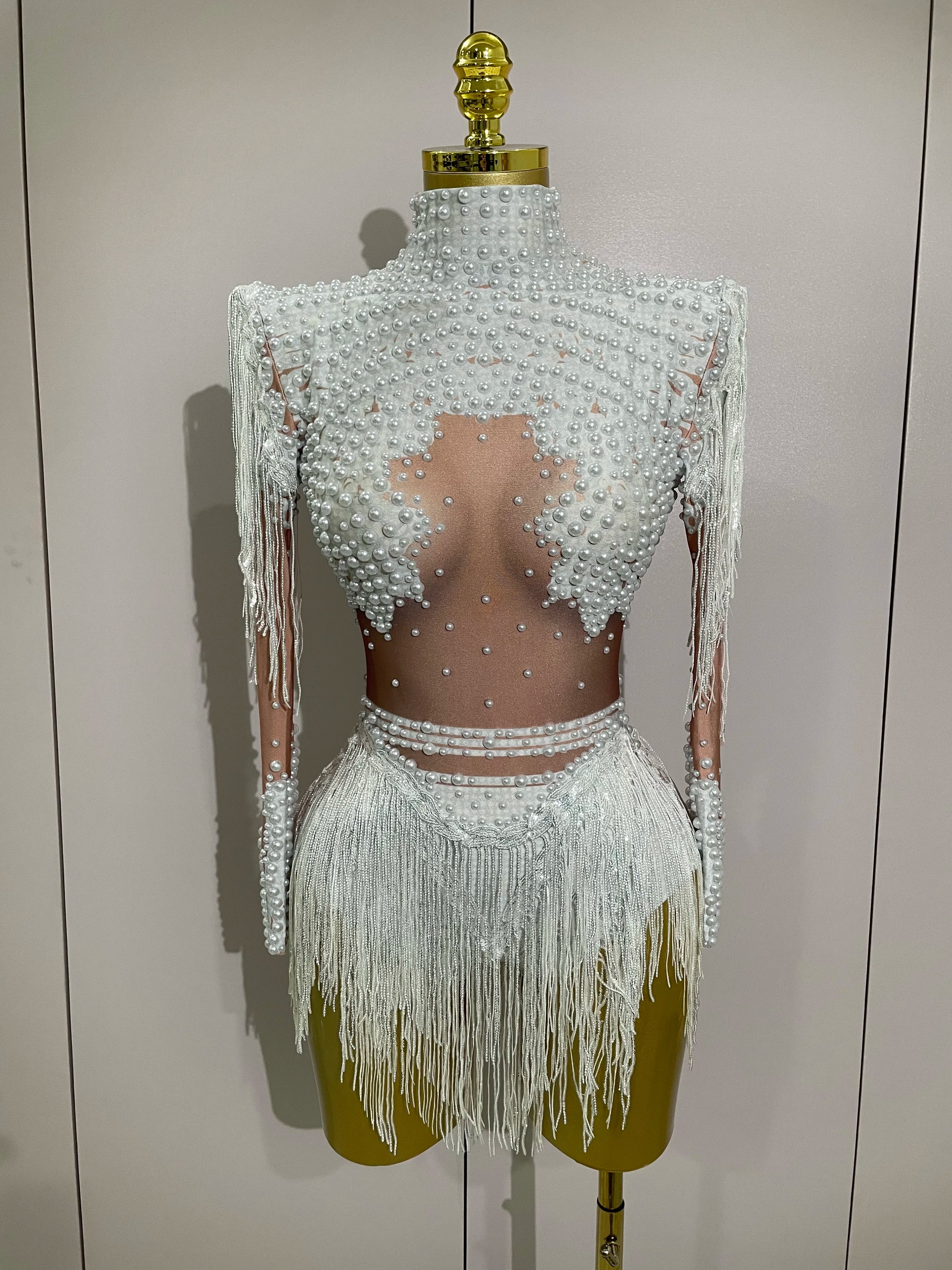 Women Sparkly Rhinestone Sequin Tassel Stretch Bodysuits 2025 New Arrival Birthday Party Nightclub Dj Stage Performance Costume Quick Pick Grocers