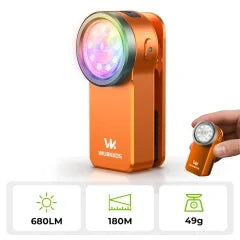 Wurkkos HD03 680LM Mini Clip Light USB C Rechargeable Pocket Flashlight Spotlight/Floodlight Portable EDC RGB Torch with Magnet