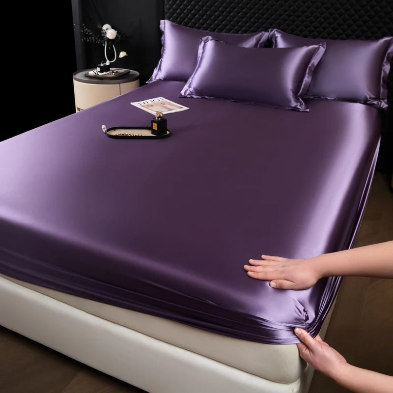 Solid Color Fashion Satin Fitted Sheet Rayon Mattress Cover with Elastic Band Bed Sheet for Bedding 140x200 160x200 Quick Pick Grocers