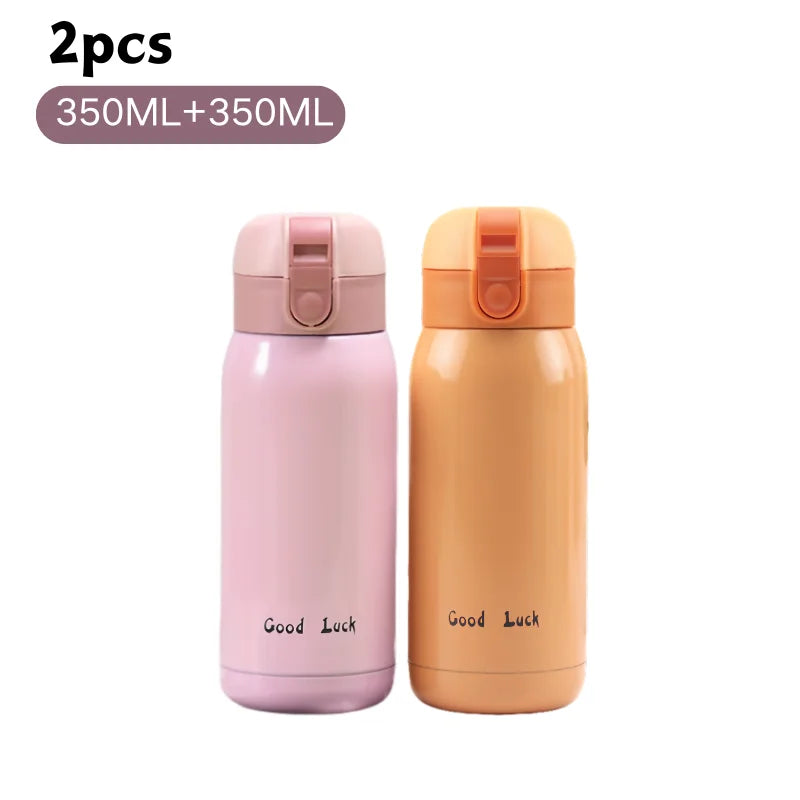 200/350ml Cute Mini Thermos Cup Stainless Steel Thermal Coffee Mug Portable Vacuum Flask Insulated Water Bottle with Button Lid Quick Pick Grocers