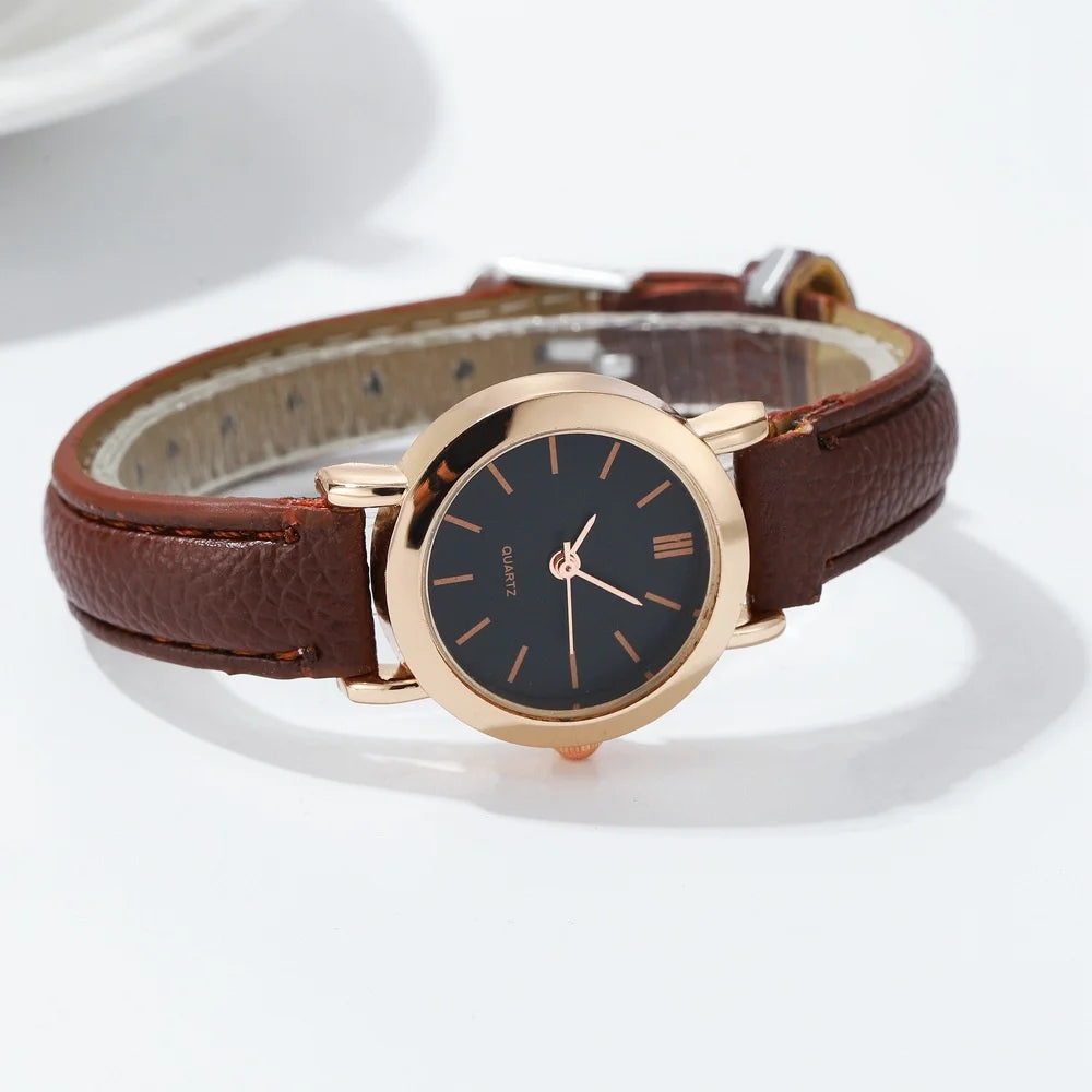 Women's Watch Fashion Small Arabic Quartz Watches Leather Band Wristwatches Quick Pick Grocers