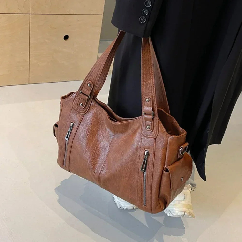 Soft Interior Compartment Shoulder Bags 2026 High Quality Contrasting Colors Bags for Women Fashion Zipper Pu Women's Handbags Quick Pick Grocers