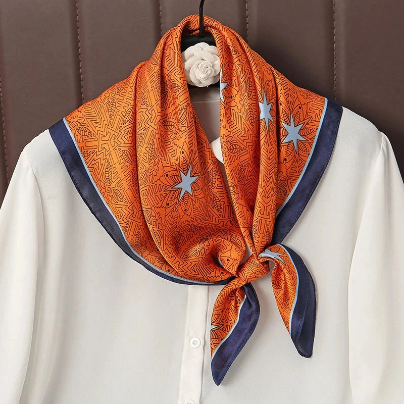 Luxury Print Satin Silk Square Scarf for Women Shawl Hijab Neckerchief Female Hair Ribbon Headband Fashion Wrap Bandana 2023 New Econic Blanks