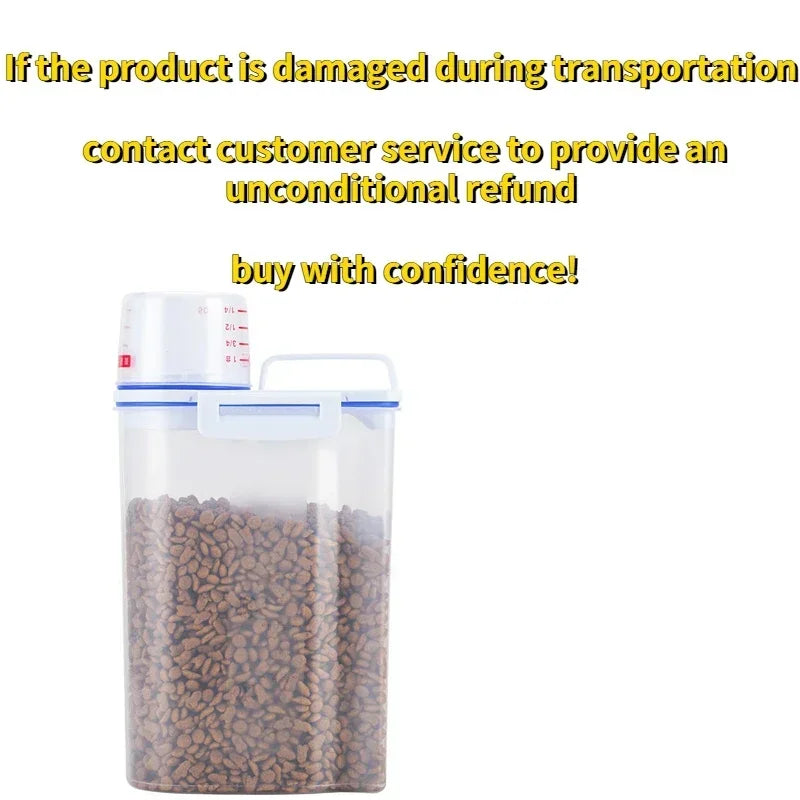1.5kg/2kg Dog Cat Food Pail Plastic Storage Tank with Measuring Cup Container Moisture-proof Sealed Jar Pet Supplies Accessories Econic Blanks