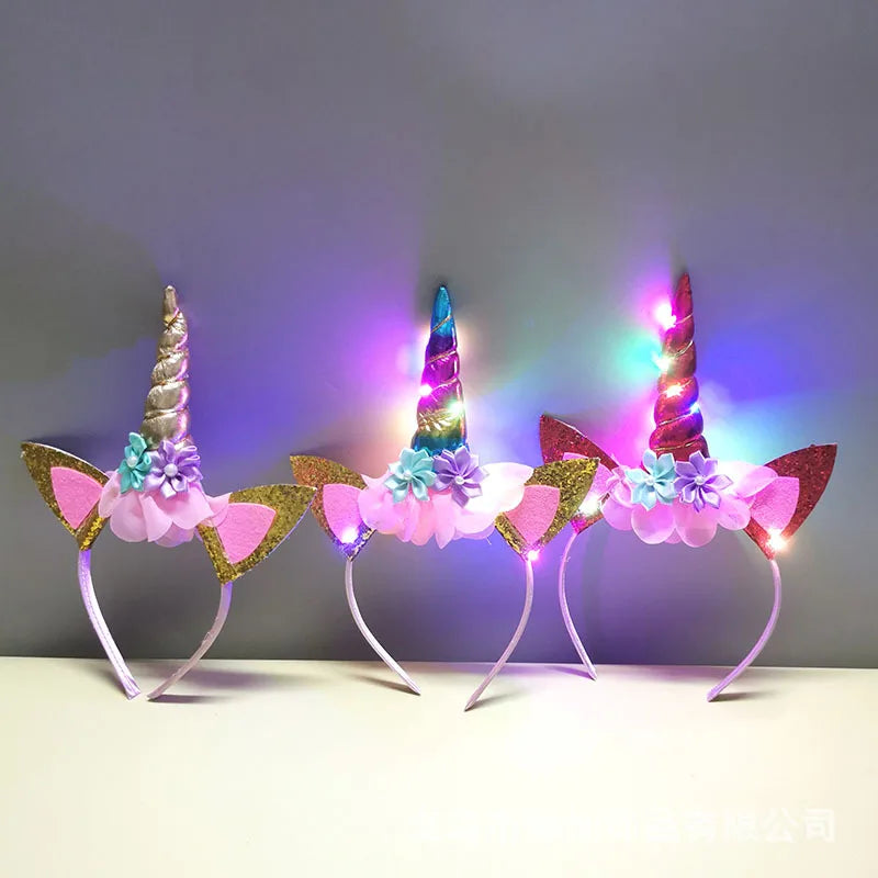 New Halloween Cute Unicorn Headband for Girls Lights Up Pink Sweet Party Hairpins Unique Cartoon Hair Accessories for Children Quick Pick Grocers