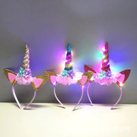 New Halloween Cute Unicorn Headband for Girls Lights Up Pink Sweet Party Hairpins Unique Cartoon Hair Accessories for Children Quick Pick Grocers