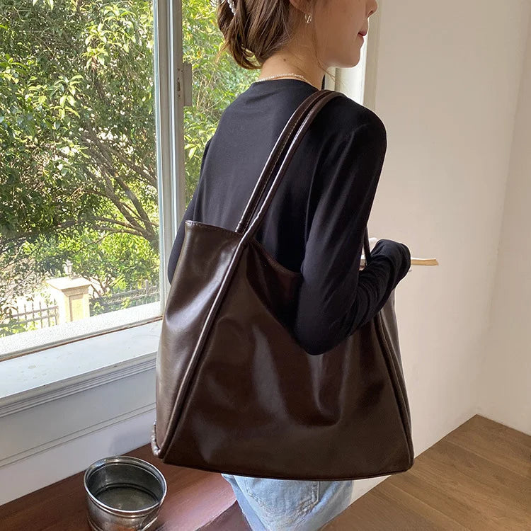 Portable Texture Tote Bag for Women, Shoulder Underarm Bag, Commuting Bag, Large Capacity, Niche Design, Autumn Winter Handbags Quick Pick Grocers