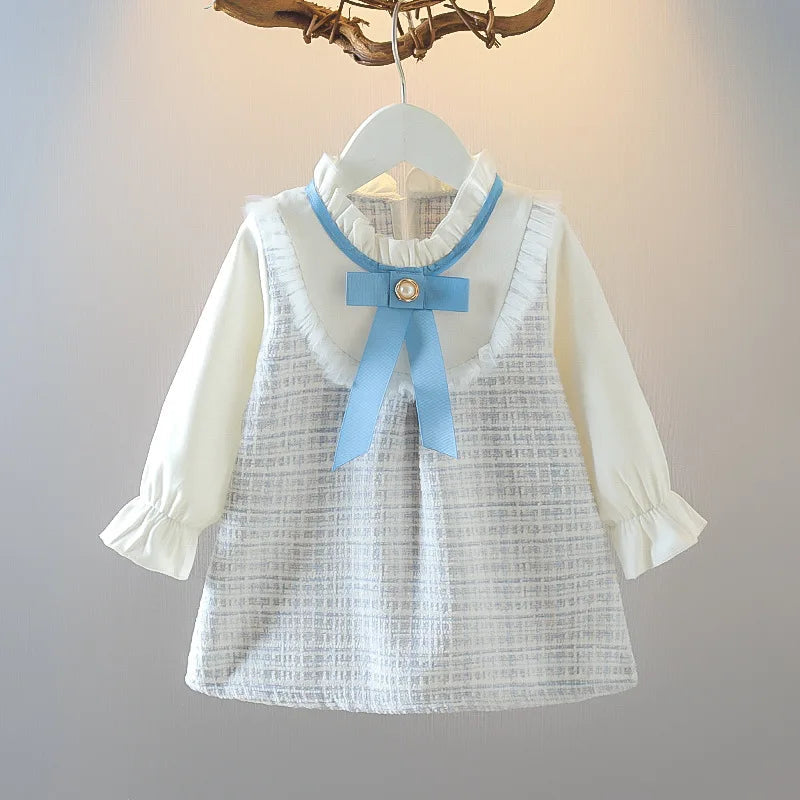 Long Sleeved Baby Girl Dress With Spring And Autumn Bow Lace Splicing Small Plaid Sweet Long Sleeved Dress Econic Blanks