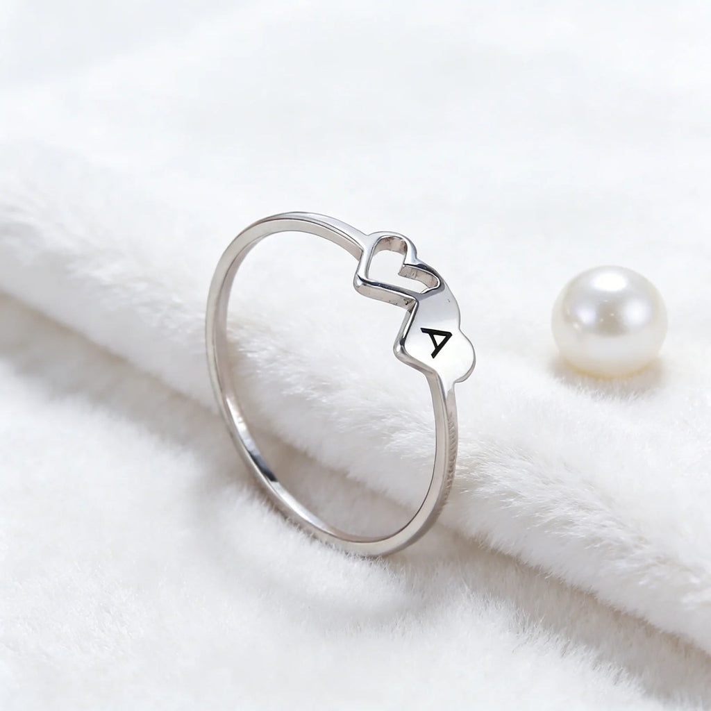 COOLTIME Initial Letter Ring for Women Stainless Steel A-Z Alphabet Double Heart Rings Simple Wedding Cheap Gift For Lover Quick Pick Grocers