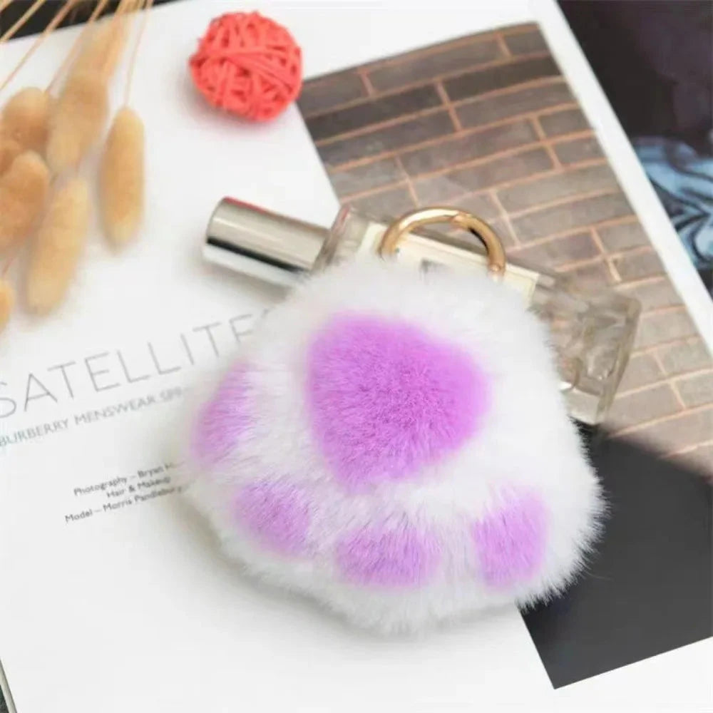 Cat Paw Pendant Keychain Couple Keychain Fluffy Faux Fur Keychain Charm Cute Soft Plush Toy Key Ring Backpack Car Key Pendant Econic Blanks