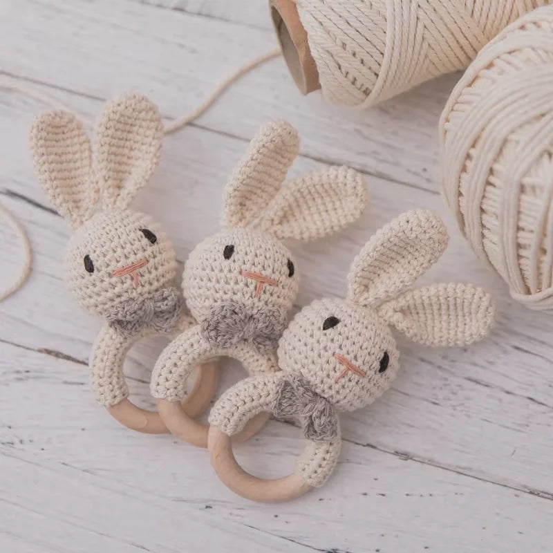 Baby Crochet Rattle Wooden Teether Toy BPA Free Wood Rodent Rabbit Rattle Baby Mobile Play Gym Newborn Educational Music Toys Purest Peak