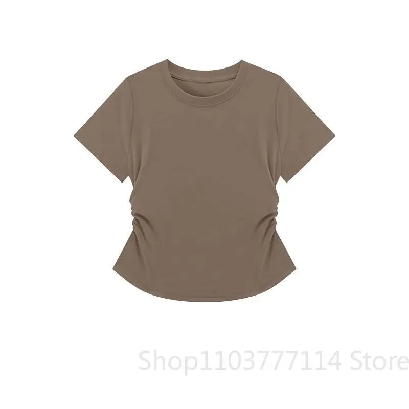 Women Summer Short Sleeved Top for Fashion Versatile Base Shirt Slim Fit Round Neck T-shirt Casual and Sexy Breathable and Cool Quick Pick Grocers