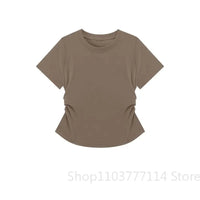 Women Summer Short Sleeved Top for Fashion Versatile Base Shirt Slim Fit Round Neck T-shirt Casual and Sexy Breathable and Cool Quick Pick Grocers