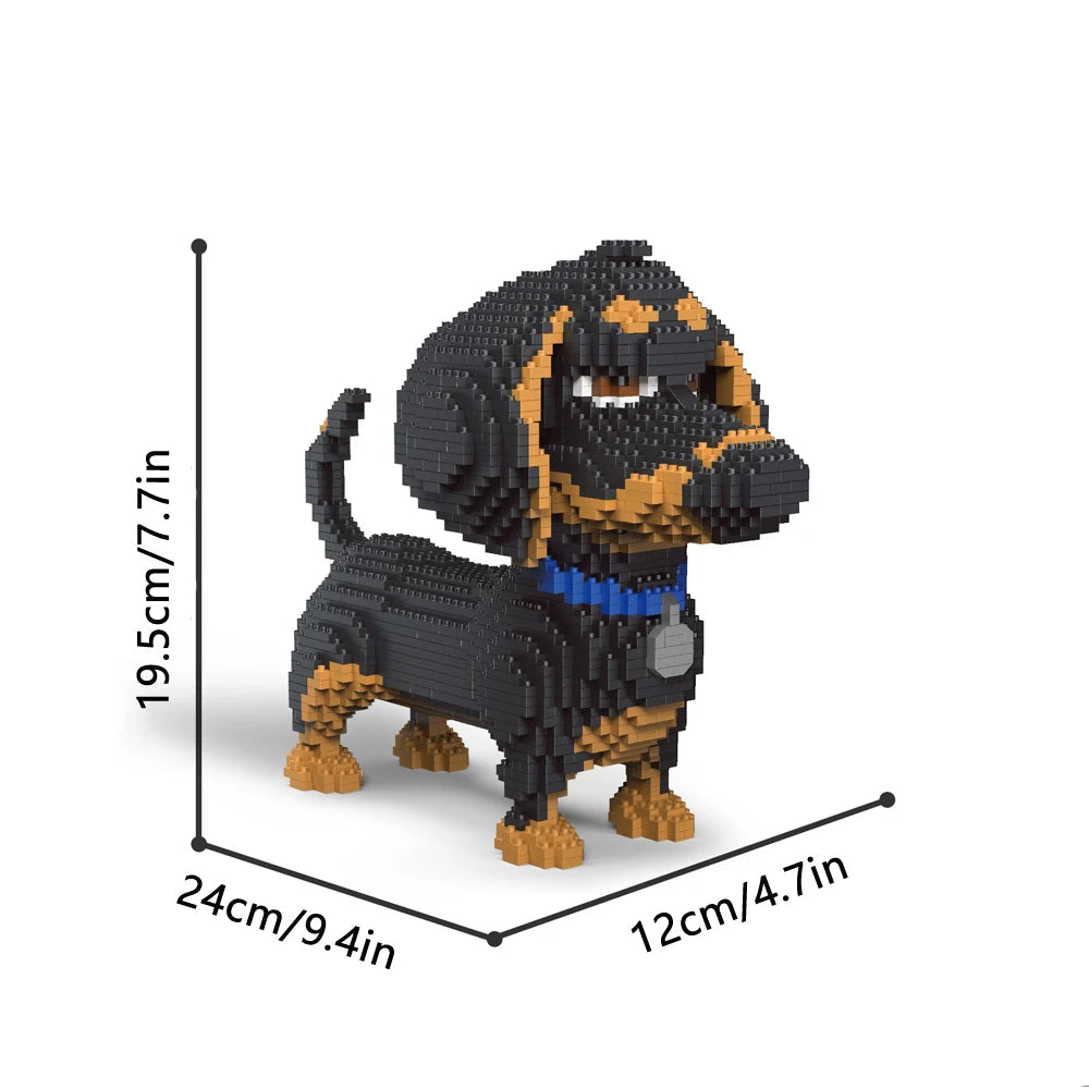 KNEW BUILT Dachshund Dog Model Mini Building Block Toy Set 9 Style for Pet Enthusiasts Teddy Hughes Corgi Collie Pet Style Brick Quick Pick Grocers