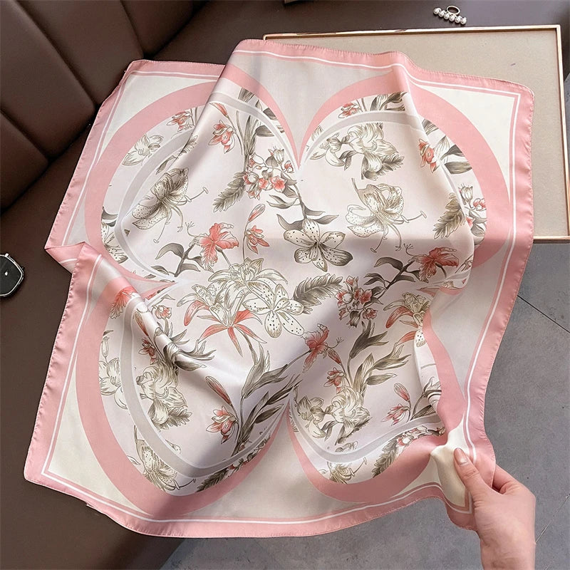 2025 Silk Shawl Print Headscarf Cat Hair Wrap Neckerchief Female Satin Square Scarf For Women Headband Foulard Hijab Bandana Quick Pick Grocers