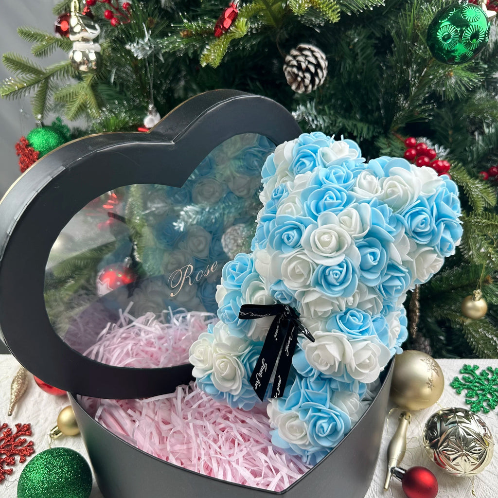 25cm Artificial Teddy Rose Flower Bear with Box Romantic Valentines Day Gift Girlfriend Women Anniversary Wedding Party Supplies Quick Pick Grocers