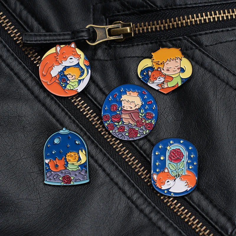 Cartoon Boy Fox Rose Enamel Pins Moon Star Whale Paper Boat Brooch Lapel Hat Bag Badge Jewelry Accessories Gift for Kids Friends Quick Pick Grocers