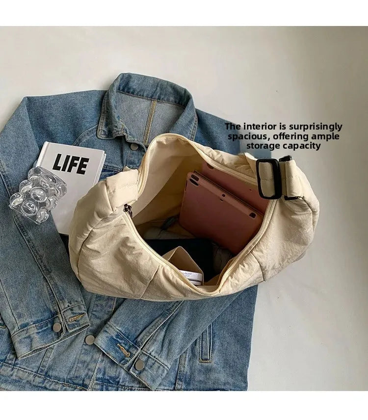 Trendy Women's Soft Cloth Shoulder Bag Solid Color Student 2026 Spring Y2k Casual Style Big Handbags Crossbody Bags for Women Quick Pick Grocers