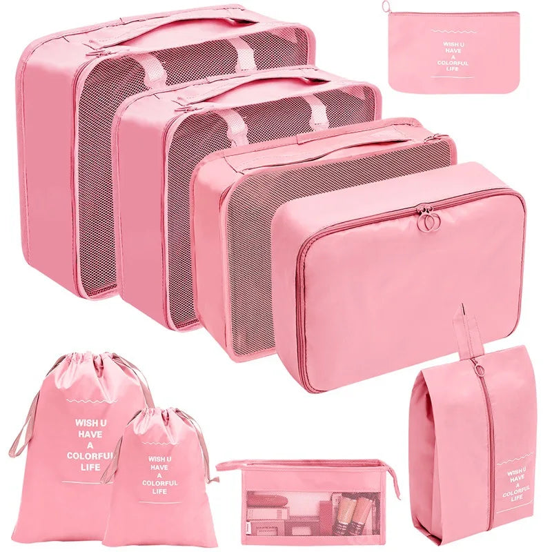7/8/9/10 Pcs Set Travel Organizer Storage Bags Suitcase Packing Cubes Set Cases Portable Luggage Clothes Shoe Tidy Pouch Folding Econic Blanks