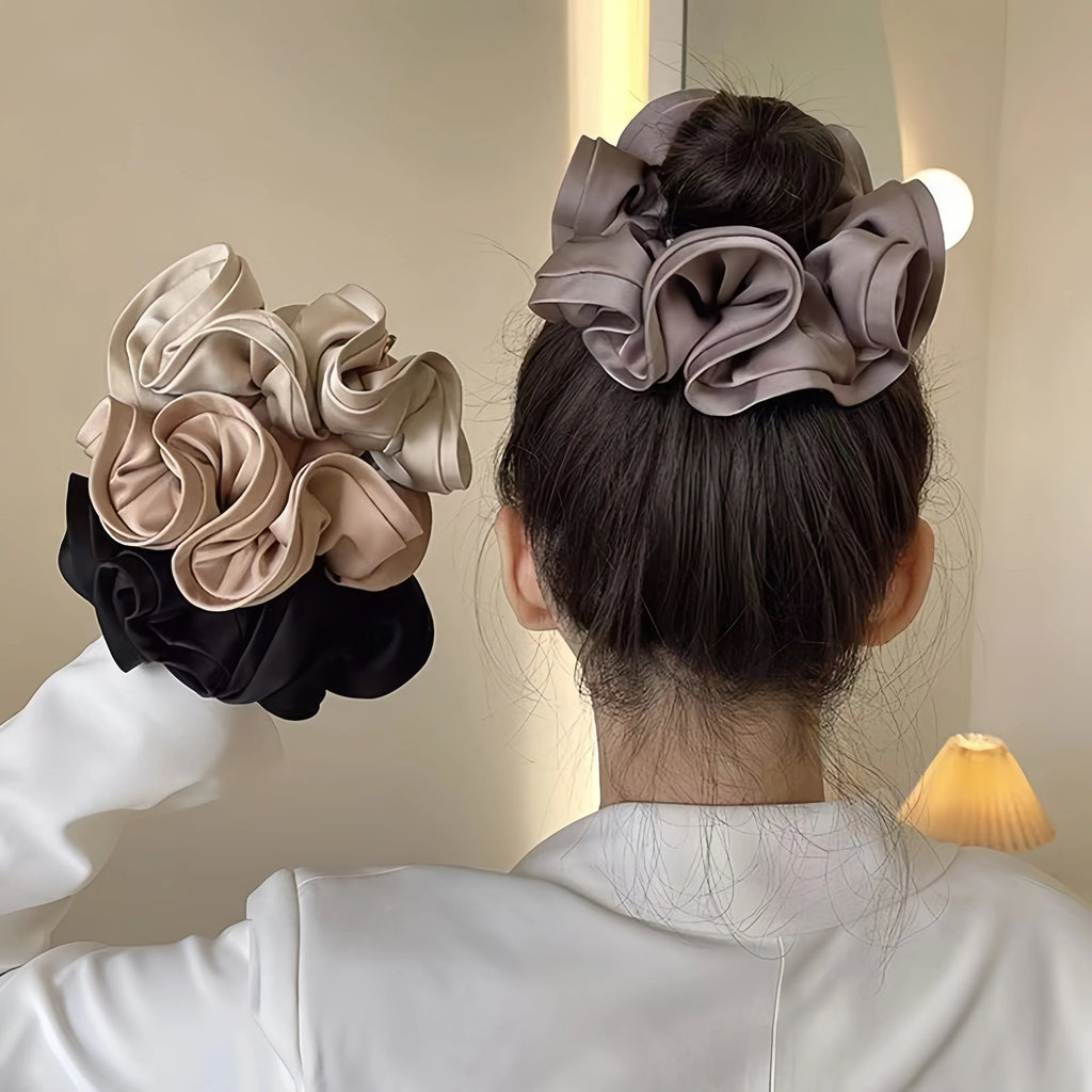 Korean Big Hair Tie Ribbon Scrunchies Satin Elastic Hair Band Bow Women Simple Temperament New Style  Ponytail Hair Accessories Quick Pick Grocers