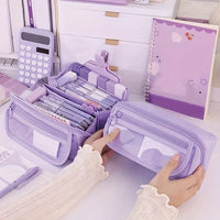 Large Capacity Pencil Case Organizer - Multi-Compartment Desktop Storage for School & Office Supplies ( Pink/Purple/Black) Quick Pick Grocers