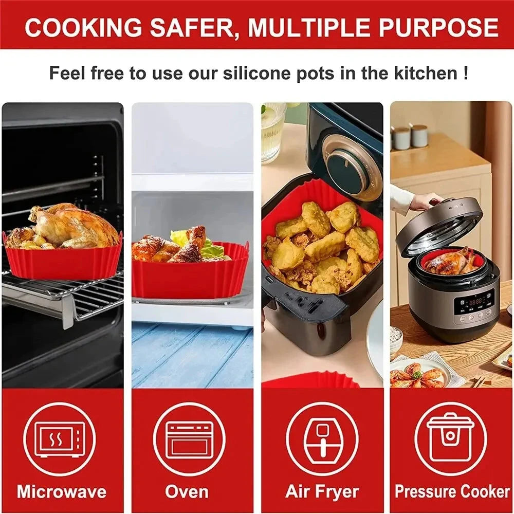 1PC Reusable Airfryer Pan Liner Accessories Silicone Air Fryers Oven Baking Tray Pizza Fried Chicken Airfryer Silicone Basket Econic Blanks
