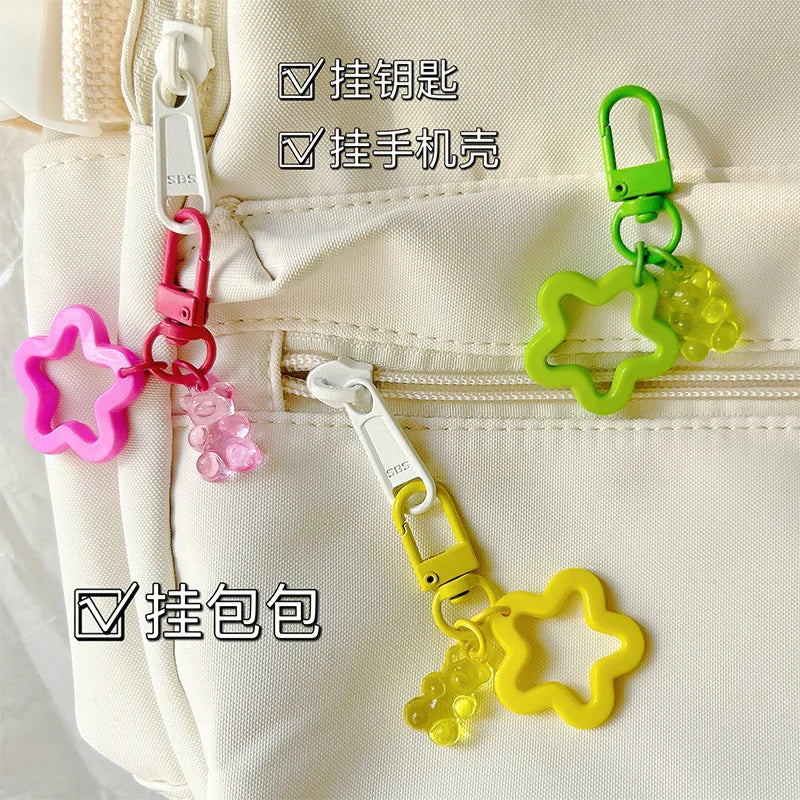 10pcs Metal Keyrings Buckle With Stars Bear Pendant Colored Keychain For Diy Jewelry Making Key Ring Accessories Wholesale Econic Blanks