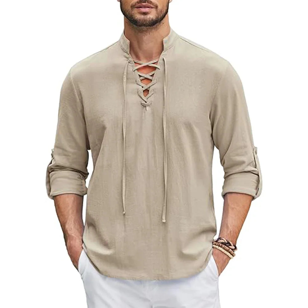 Men's Renaissance Shirt Pirate Medieval Viking top Cotton Linen Shirts Men Long Sleeved Halloween Costume Quick Pick Grocers