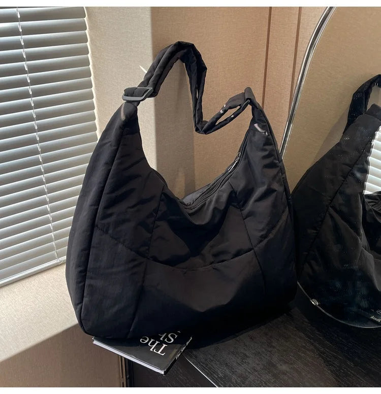 Trendy Women's Soft Cloth Shoulder Bag Solid Color Student 2026 Spring Y2k Casual Style Big Handbags Crossbody Bags for Women Quick Pick Grocers